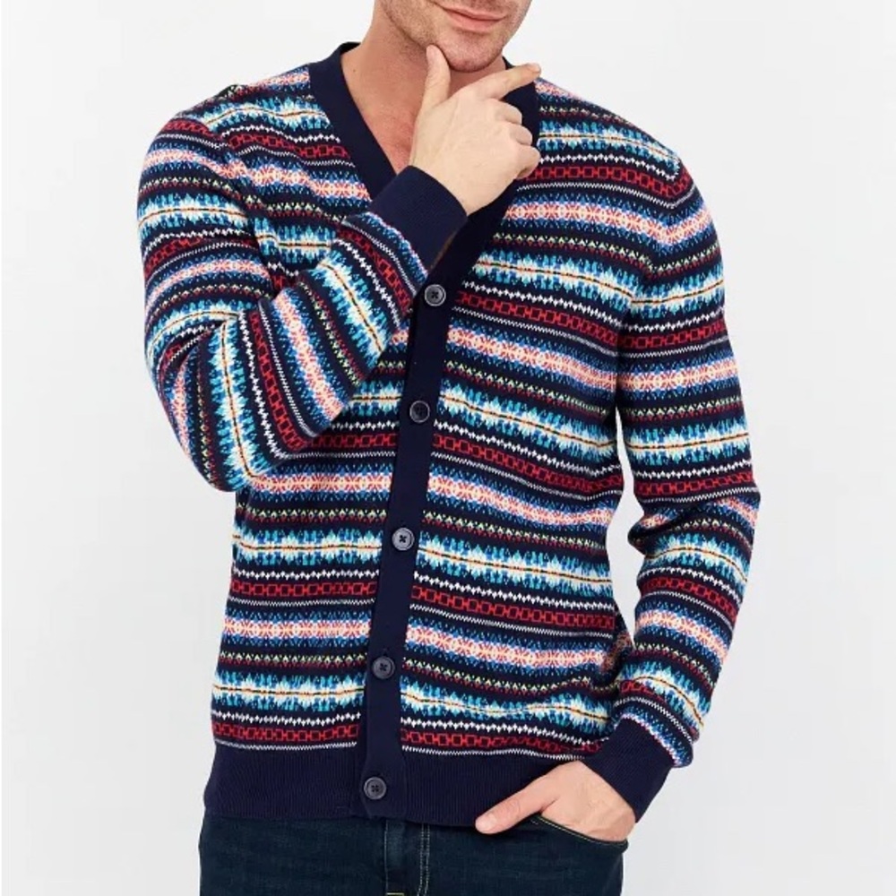 Mens Club Room Escapes Sweater Cardigan NWT Button Down 100% Cotton -B4